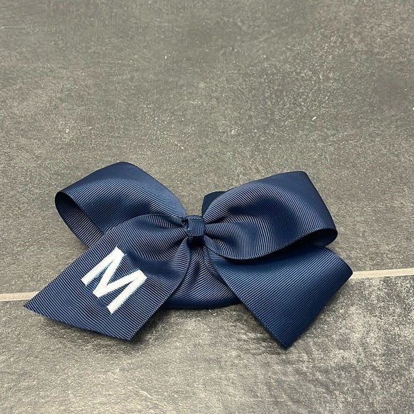 Other - Girls large blue hair bow with embroidered letter “M”